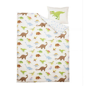 Kids Dinosaur Bedding Set Duvet Cover and Pillow Cover White/Green Twin